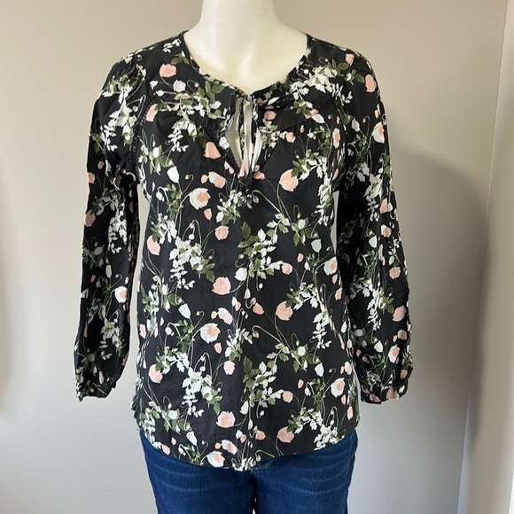 J Crew Point Sur Peasant Top Liberty London Art Fabric Poppy Dream Black Sz XS - Picture 4 of 16